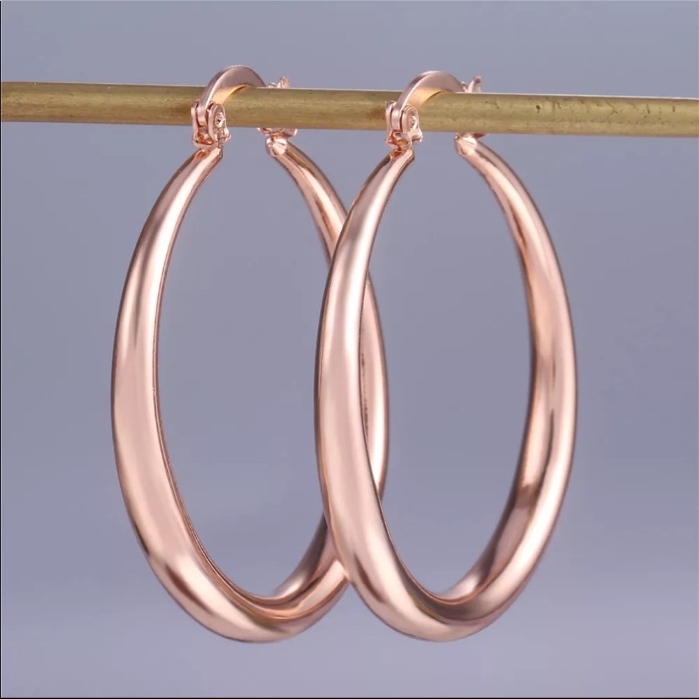 New Women’s Rose Gold Plated Round Hoop Earrings - Picture 2 of 2